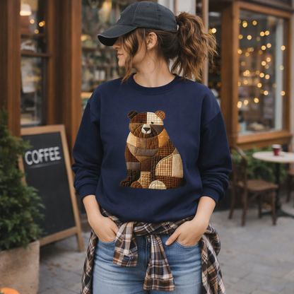 Patchwork Bear Sweatshirt | Cozy Farm Animal Crewneck – Ember Heights