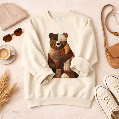 Patchwork Bear Sweatshirt | Cozy Farm Animal Crewneck – Ember Heights