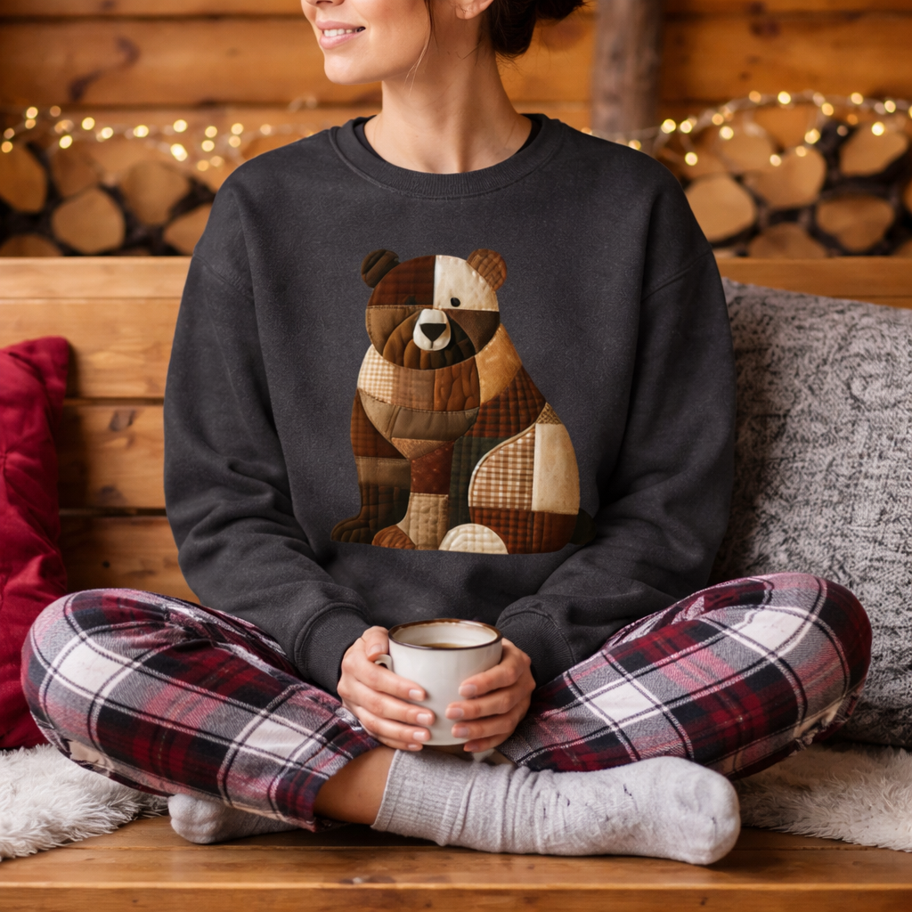 Patchwork Bear Sweatshirt | Cozy Farm Animal Crewneck – Ember Heights