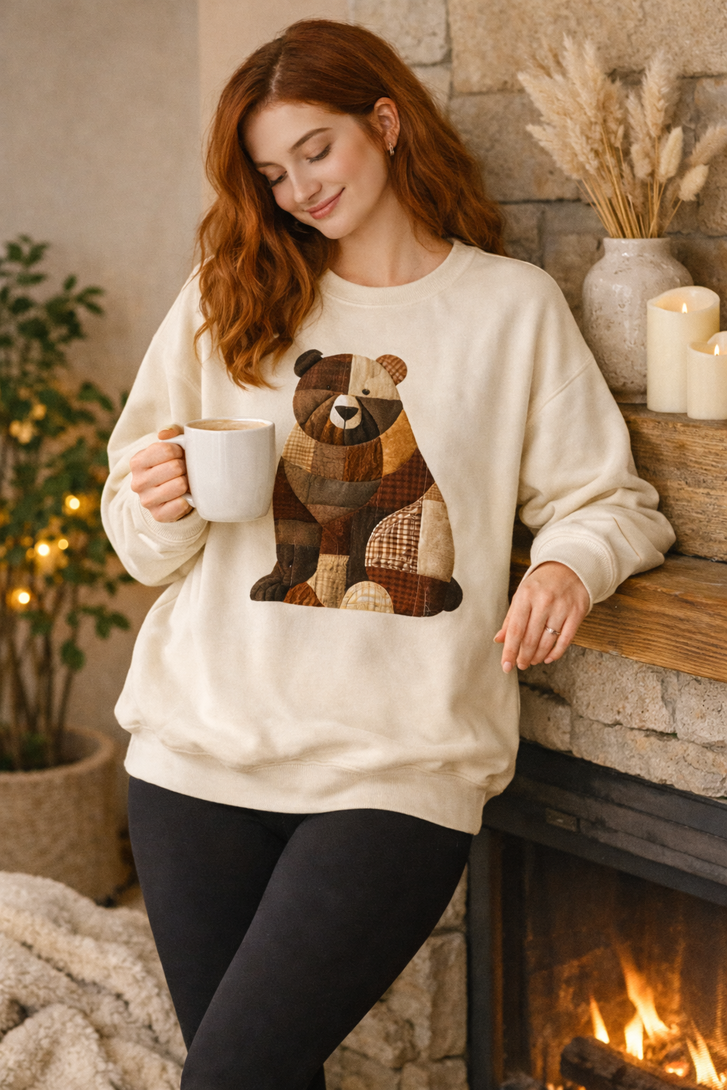 Patchwork Bear Sweatshirt | Cozy Farm Animal Crewneck – Ember Heights
