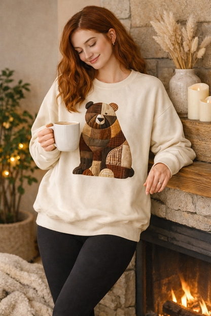 Patchwork Bear Sweatshirt | Cozy Farm Animal Crewneck – Ember Heights