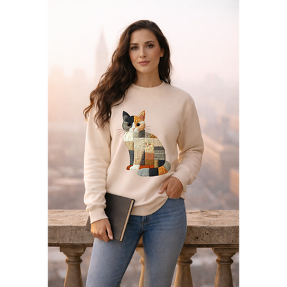 Patchwork Cat Sweatshirt | Cozy Woodland Animal Crewneck – Ember Heights