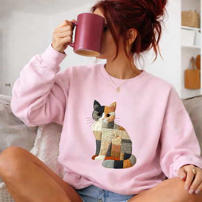 Patchwork Cat Sweatshirt | Cozy Woodland Animal Crewneck – Ember Heights