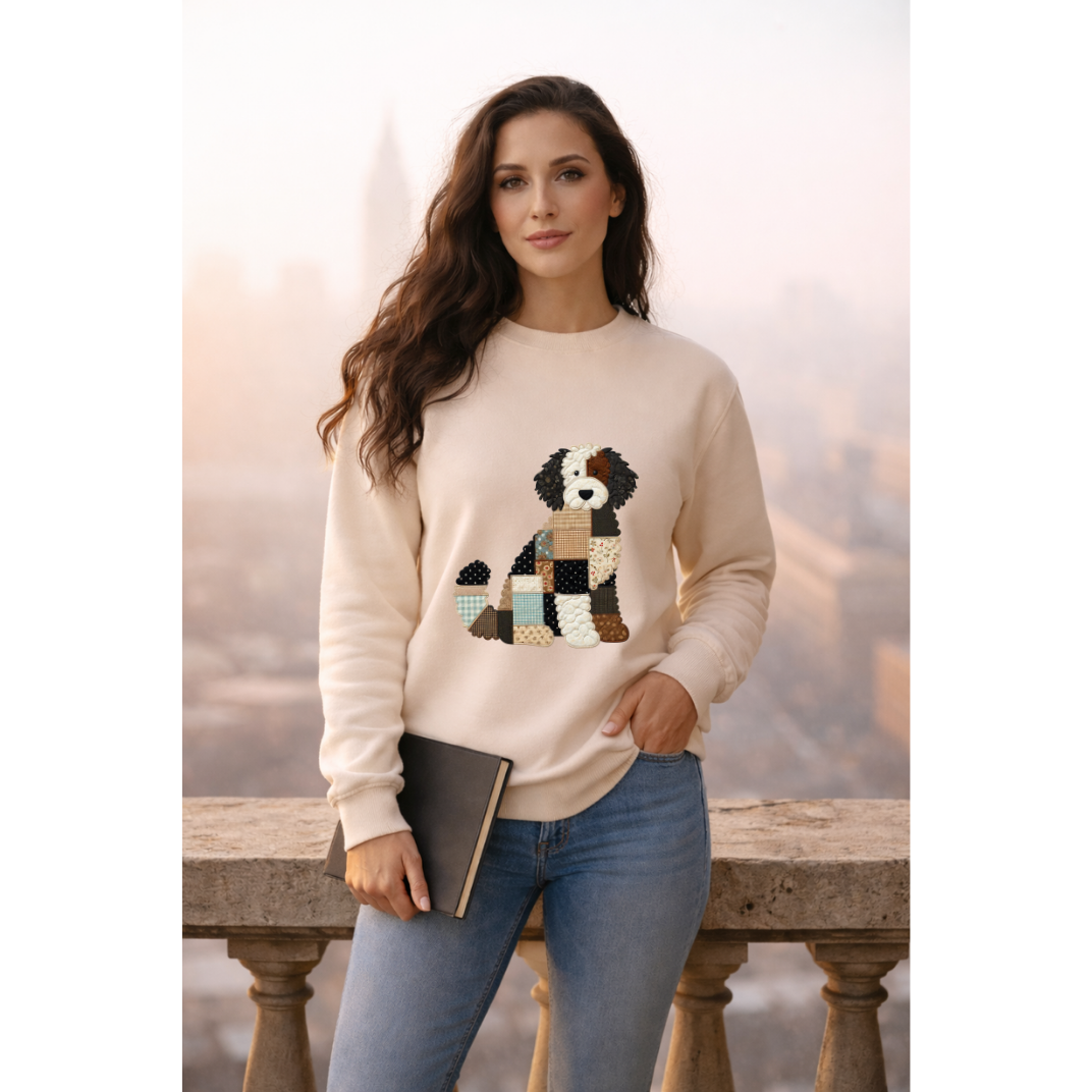 Patchwork Bernedoodle Sweatshirt | Cozy Woodland Animal Crewneck – Ember Heights