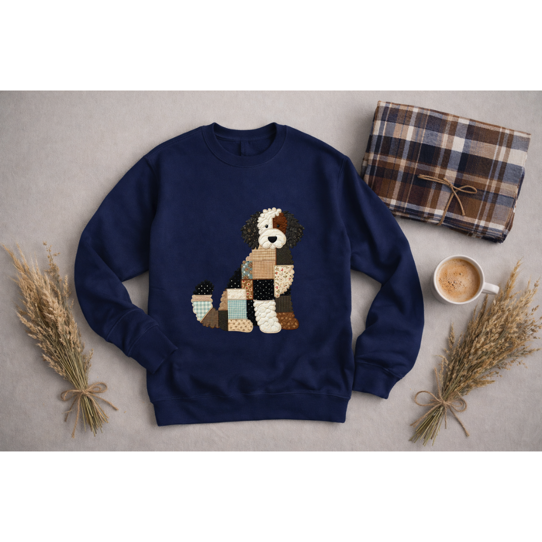 Patchwork Bernedoodle Sweatshirt | Cozy Woodland Animal Crewneck – Ember Heights