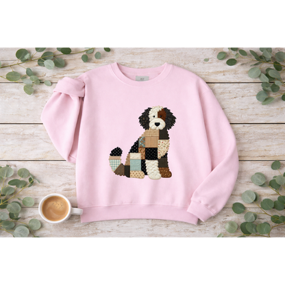 Patchwork Bernedoodle Sweatshirt | Cozy Woodland Animal Crewneck – Ember Heights