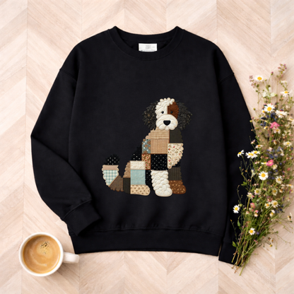 Patchwork Bernedoodle Sweatshirt | Cozy Woodland Animal Crewneck – Ember Heights