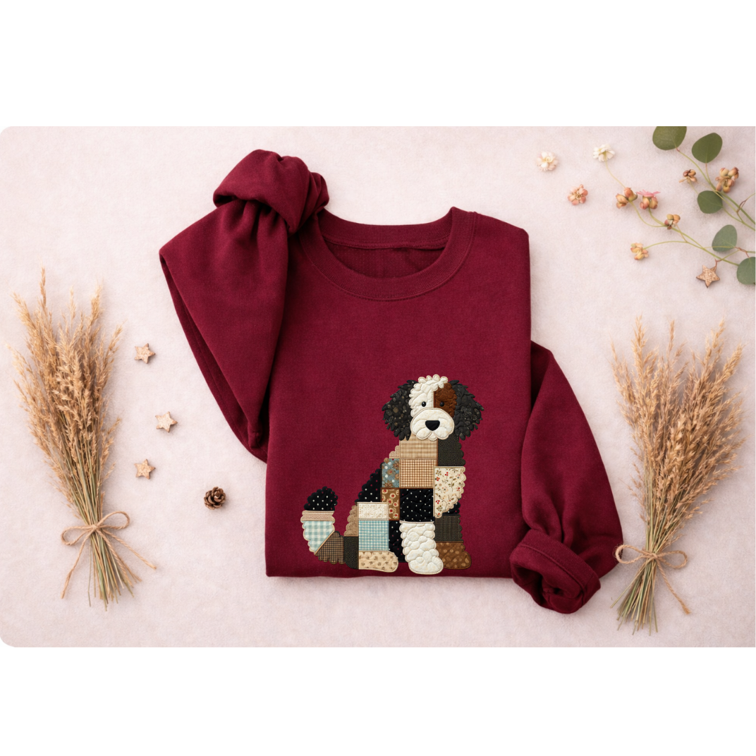 Patchwork Bernedoodle Sweatshirt | Cozy Woodland Animal Crewneck – Ember Heights