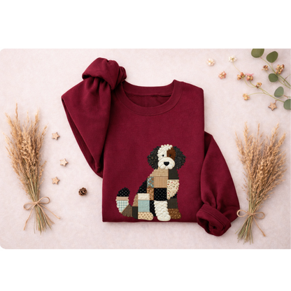 Patchwork Bernedoodle Sweatshirt | Cozy Woodland Animal Crewneck – Ember Heights