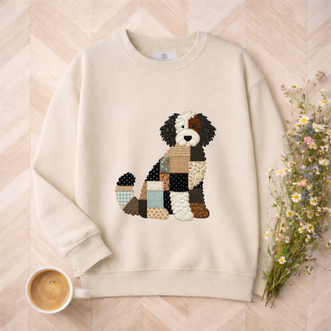 Patchwork Bernedoodle Sweatshirt | Cozy Woodland Animal Crewneck – Ember Heights