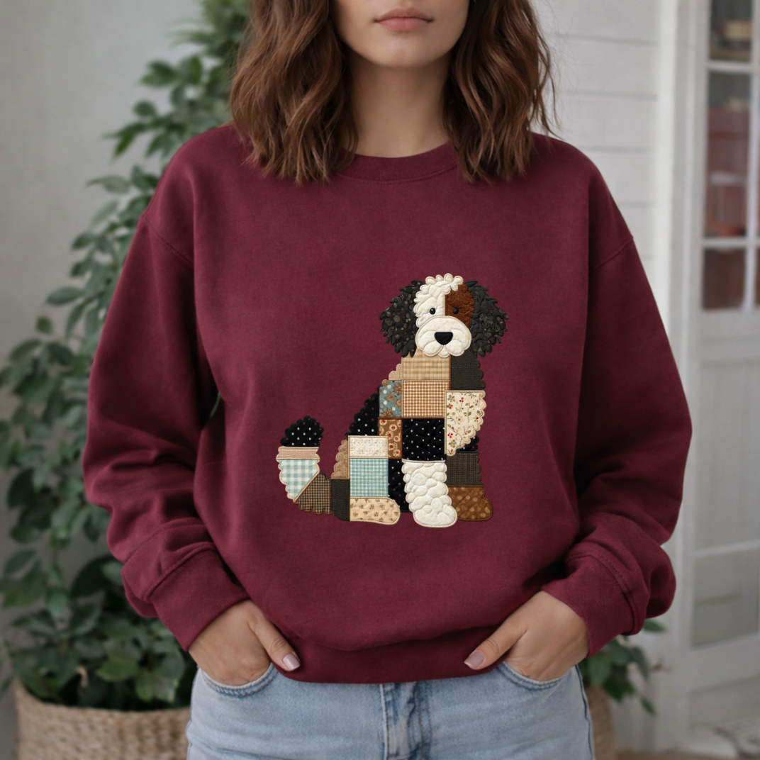 Patchwork Bernedoodle Sweatshirt | Cozy Woodland Animal Crewneck – Ember Heights