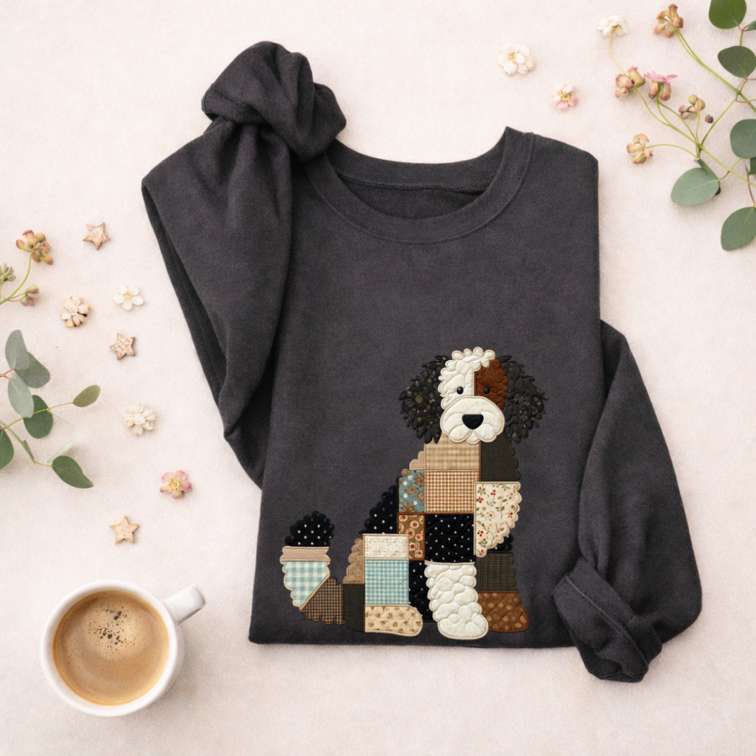 Patchwork Bernedoodle Sweatshirt | Cozy Woodland Animal Crewneck – Ember Heights