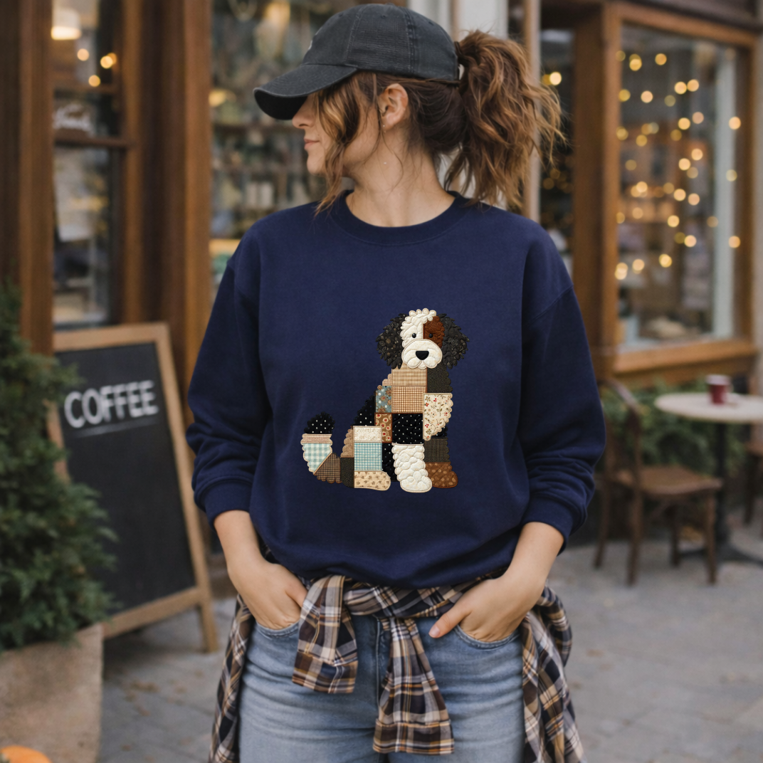 Patchwork Bernedoodle Sweatshirt | Cozy Woodland Animal Crewneck – Ember Heights