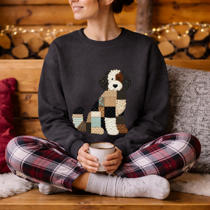 Patchwork Bernedoodle Sweatshirt | Cozy Woodland Animal Crewneck – Ember Heights