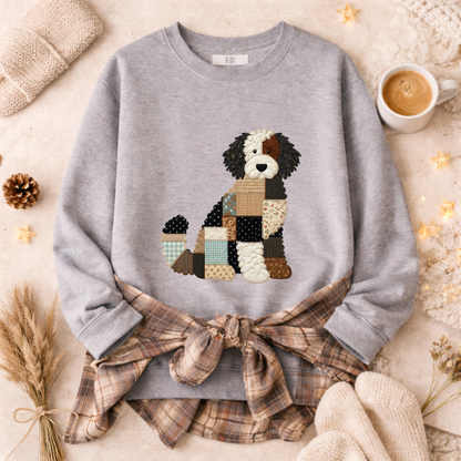Patchwork Bernedoodle Sweatshirt | Cozy Woodland Animal Crewneck – Ember Heights