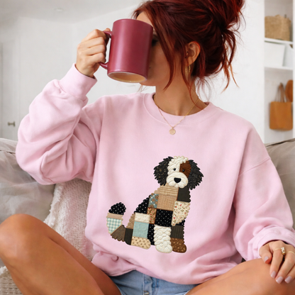 Patchwork Bernedoodle Sweatshirt | Cozy Woodland Animal Crewneck – Ember Heights
