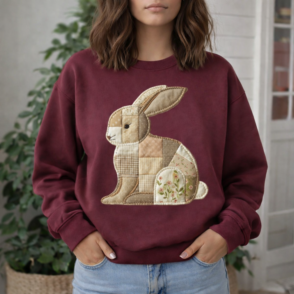 Patchwork Bunny Sweatshirt | Cozy Woodland Animal Crewneck – Ember Heights