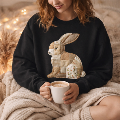 Patchwork Bunny Sweatshirt | Cozy Woodland Animal Crewneck – Ember Heights