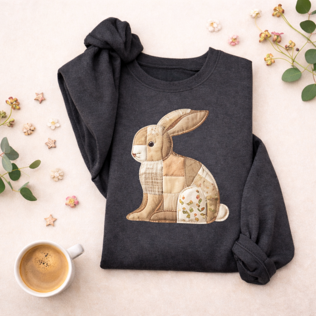 Patchwork Bunny Sweatshirt | Cozy Woodland Animal Crewneck – Ember Heights