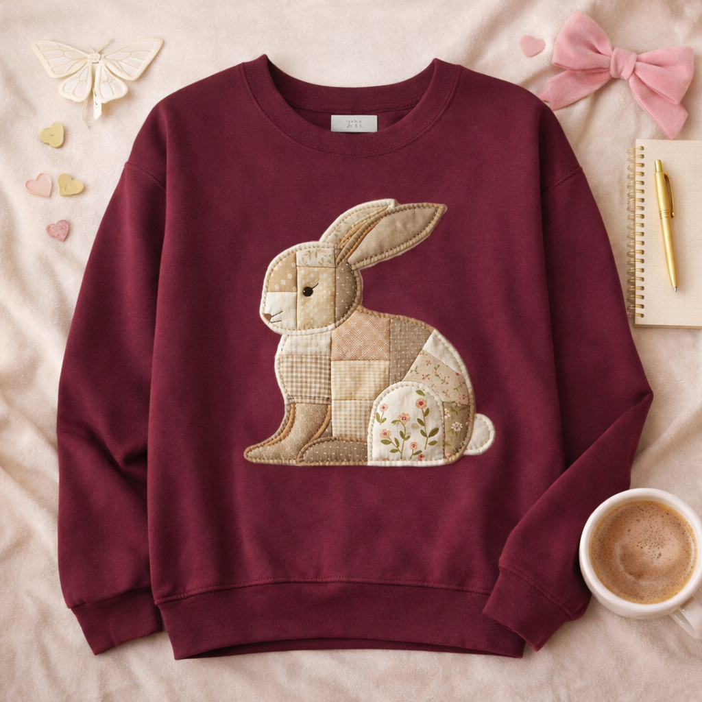 Patchwork Bunny Sweatshirt | Cozy Woodland Animal Crewneck – Ember Heights