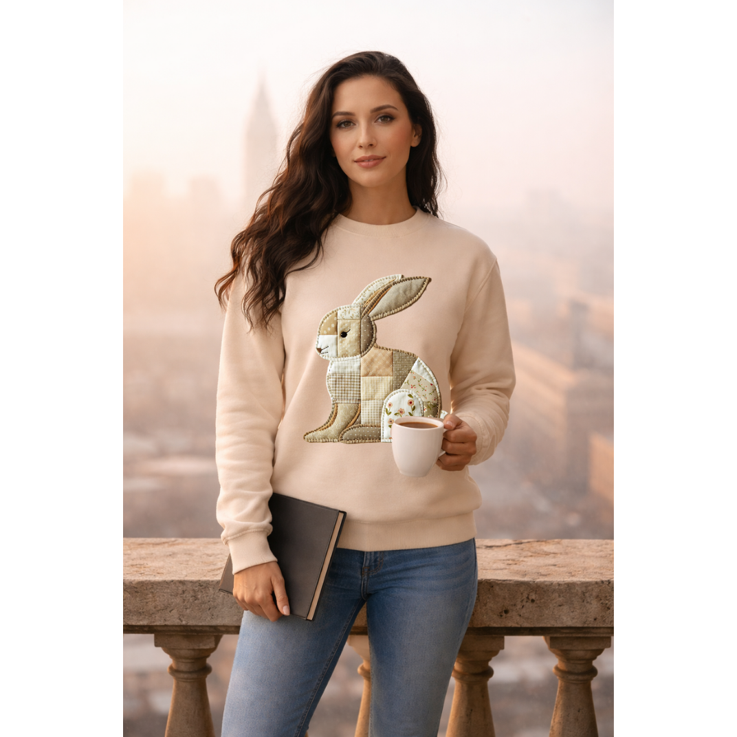 Patchwork Bunny Sweatshirt | Cozy Woodland Animal Crewneck – Ember Heights