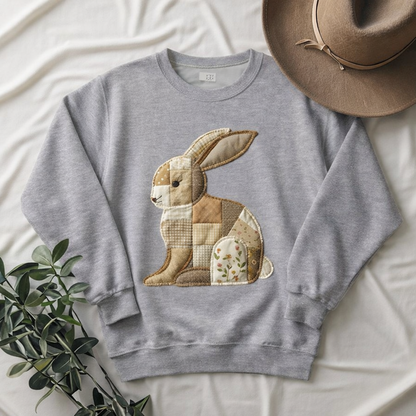 Patchwork Bunny Sweatshirt | Cozy Woodland Animal Crewneck – Ember Heights