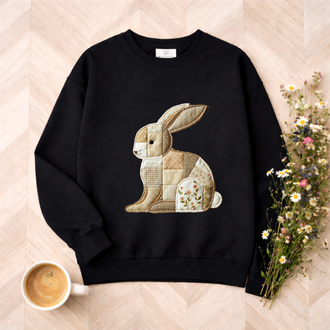 Patchwork Bunny Sweatshirt | Cozy Woodland Animal Crewneck – Ember Heights