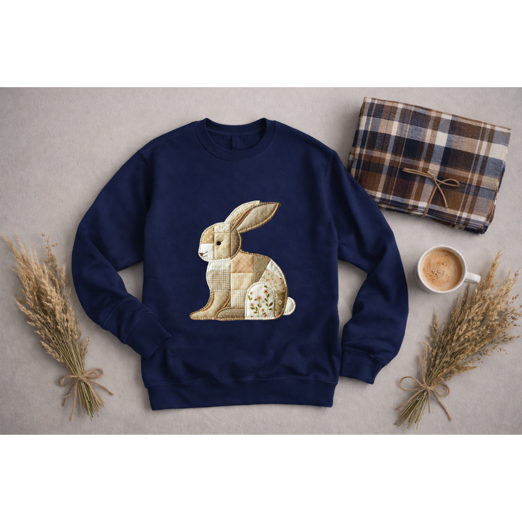 Patchwork Bunny Sweatshirt | Cozy Woodland Animal Crewneck – Ember Heights