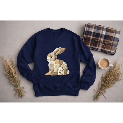 Patchwork Bunny Sweatshirt | Cozy Woodland Animal Crewneck – Ember Heights