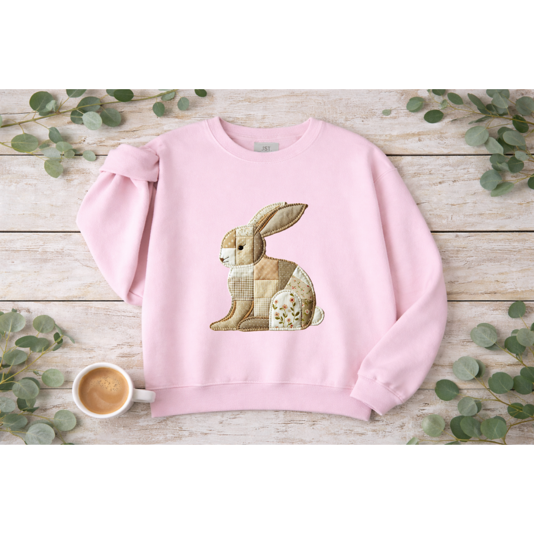 Patchwork Bunny Sweatshirt | Cozy Woodland Animal Crewneck – Ember Heights