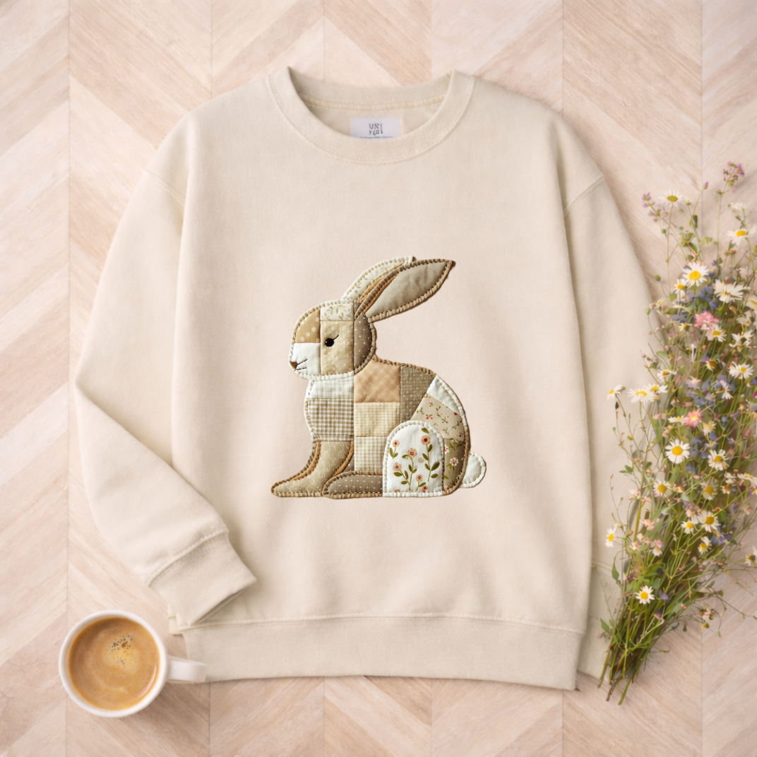 Patchwork Bunny Sweatshirt | Cozy Woodland Animal Crewneck – Ember Heights
