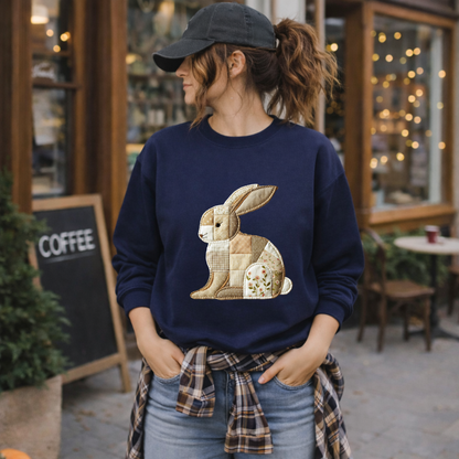 Patchwork Bunny Sweatshirt | Cozy Woodland Animal Crewneck – Ember Heights