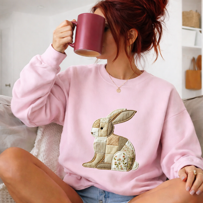 Patchwork Bunny Sweatshirt | Cozy Woodland Animal Crewneck – Ember Heights