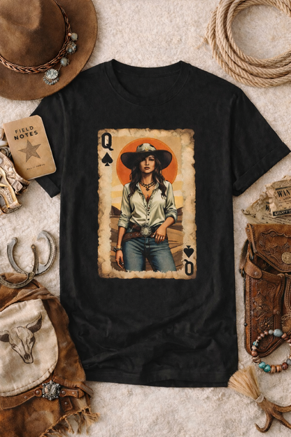 Western Queen of Spades Cowgirl Graphic T-Shirt