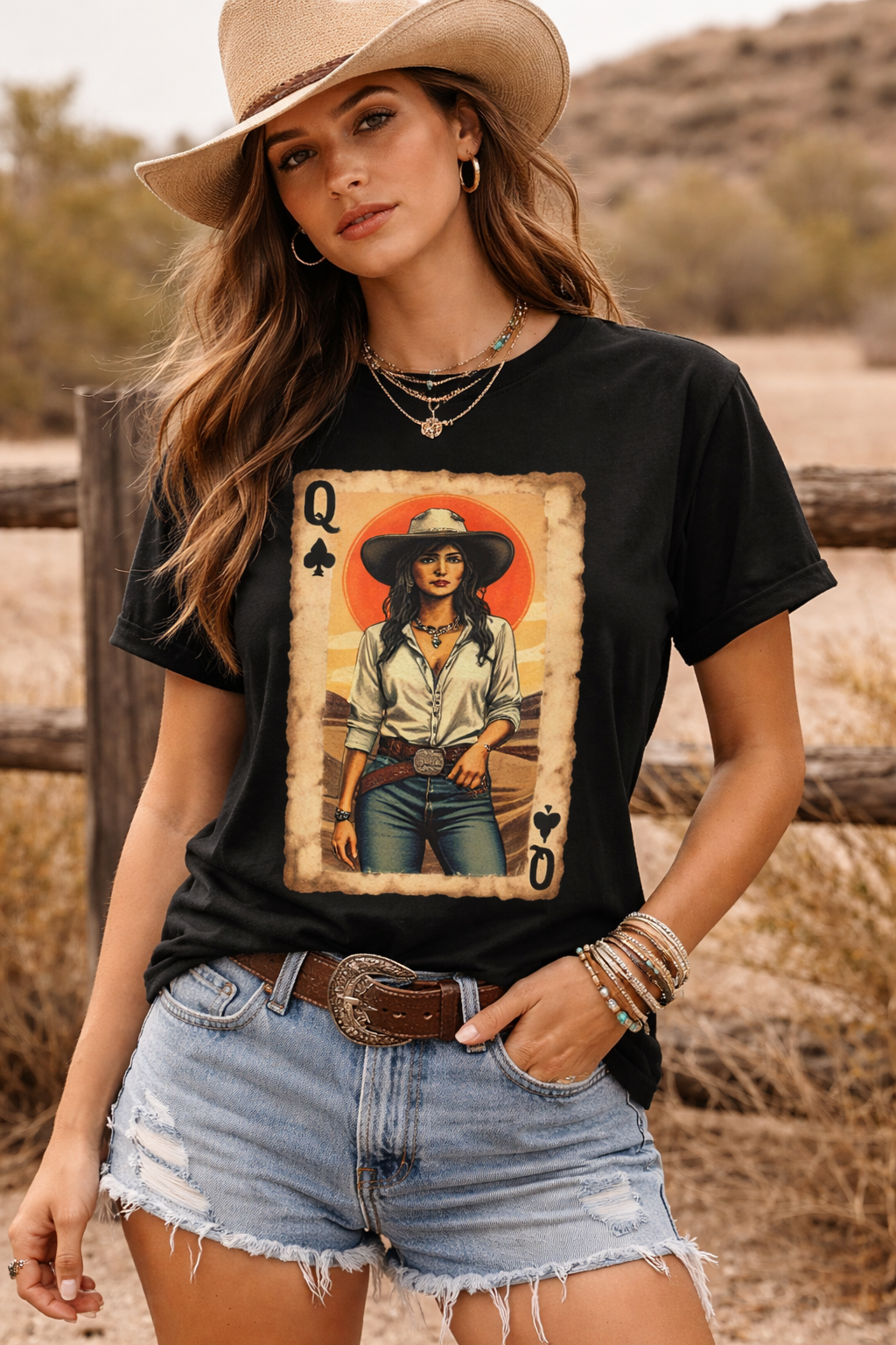 Western Queen of Spades Cowgirl Graphic T-Shirt