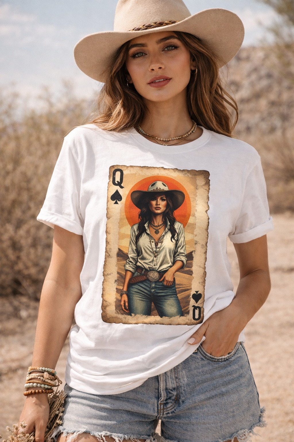 Western Queen of Spades Cowgirl Graphic T-Shirt
