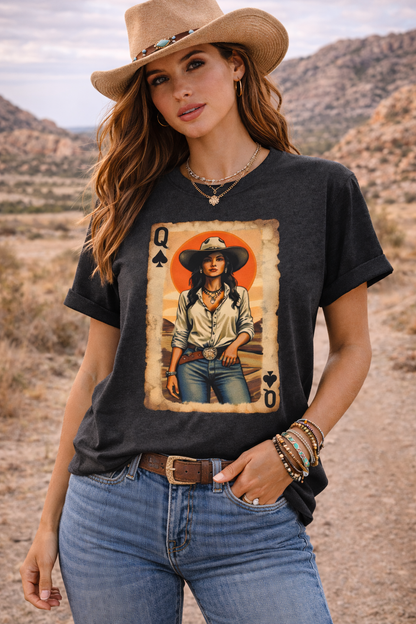 Western Queen of Spades Cowgirl Graphic T-Shirt
