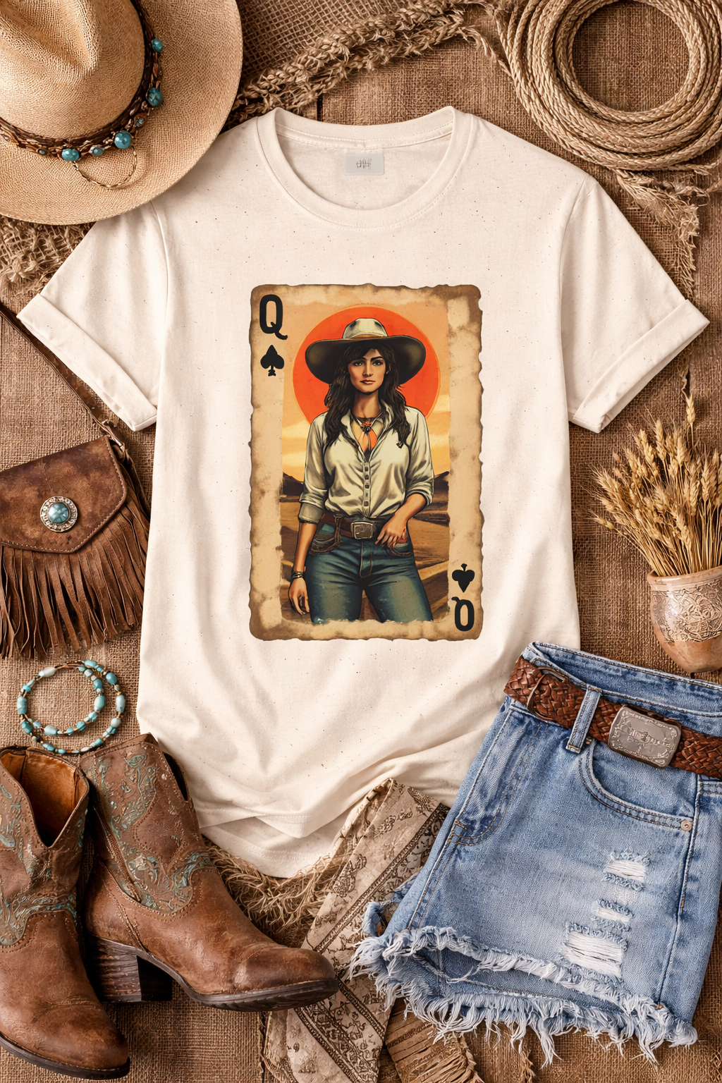 Western Queen of Spades Cowgirl Graphic T-Shirt