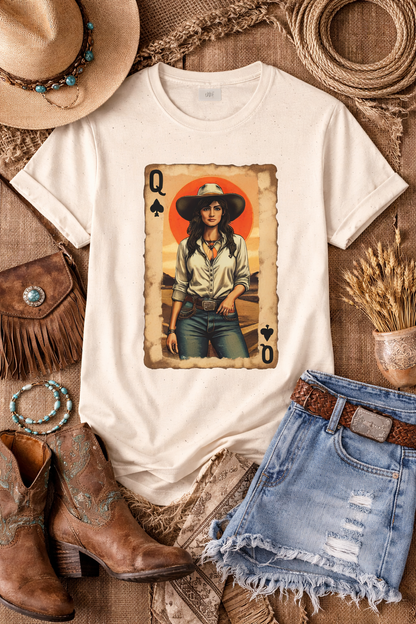 Western Queen of Spades Cowgirl Graphic T-Shirt