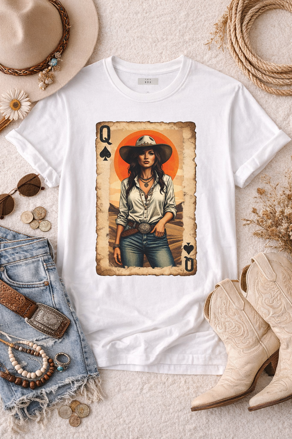Western Queen of Spades Cowgirl Graphic T-Shirt