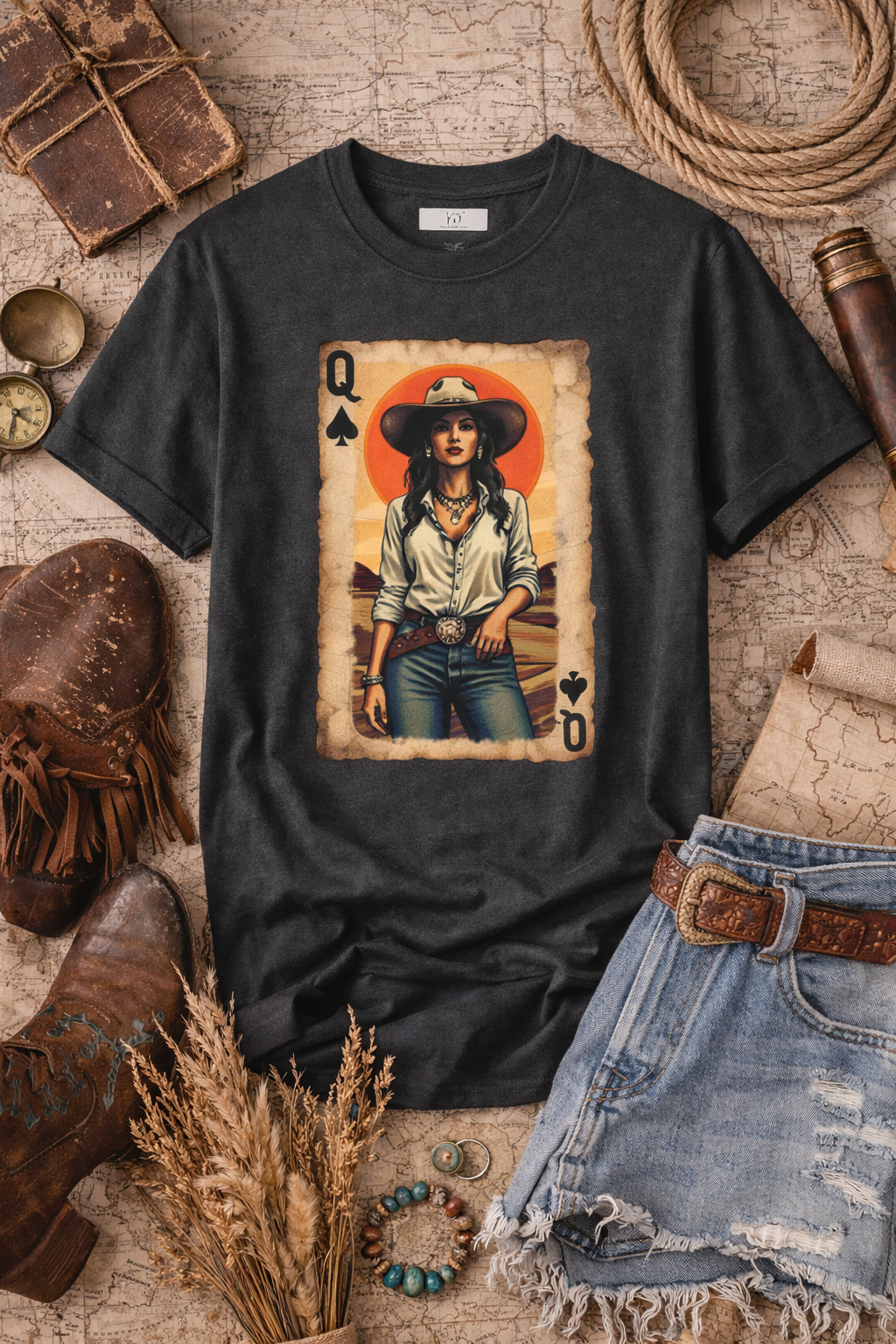 Western Queen of Spades Cowgirl Graphic T-Shirt