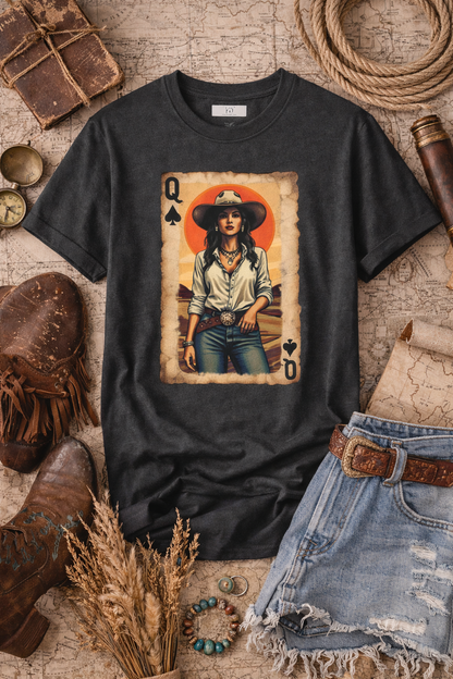 Western Queen of Spades Cowgirl Graphic T-Shirt