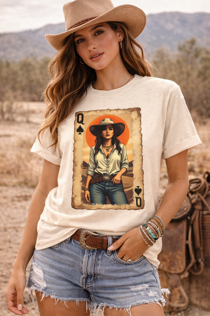 Western Queen of Spades Cowgirl Graphic T-Shirt