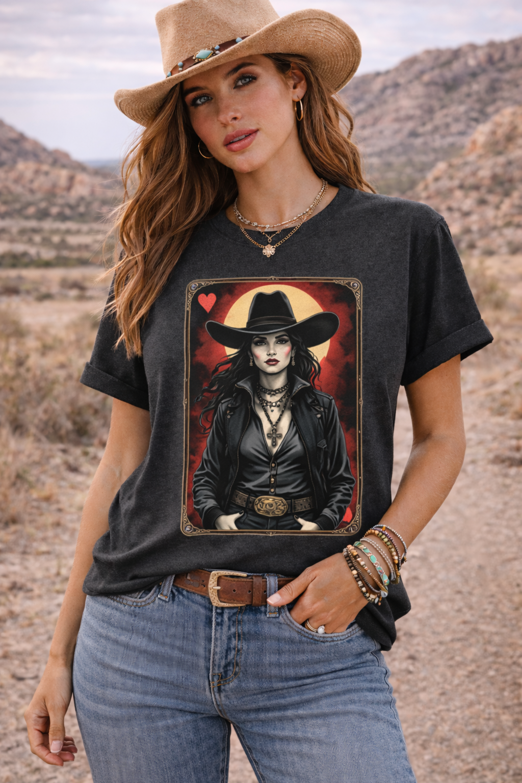 Dark Western Cowgirl Playing Card Tee