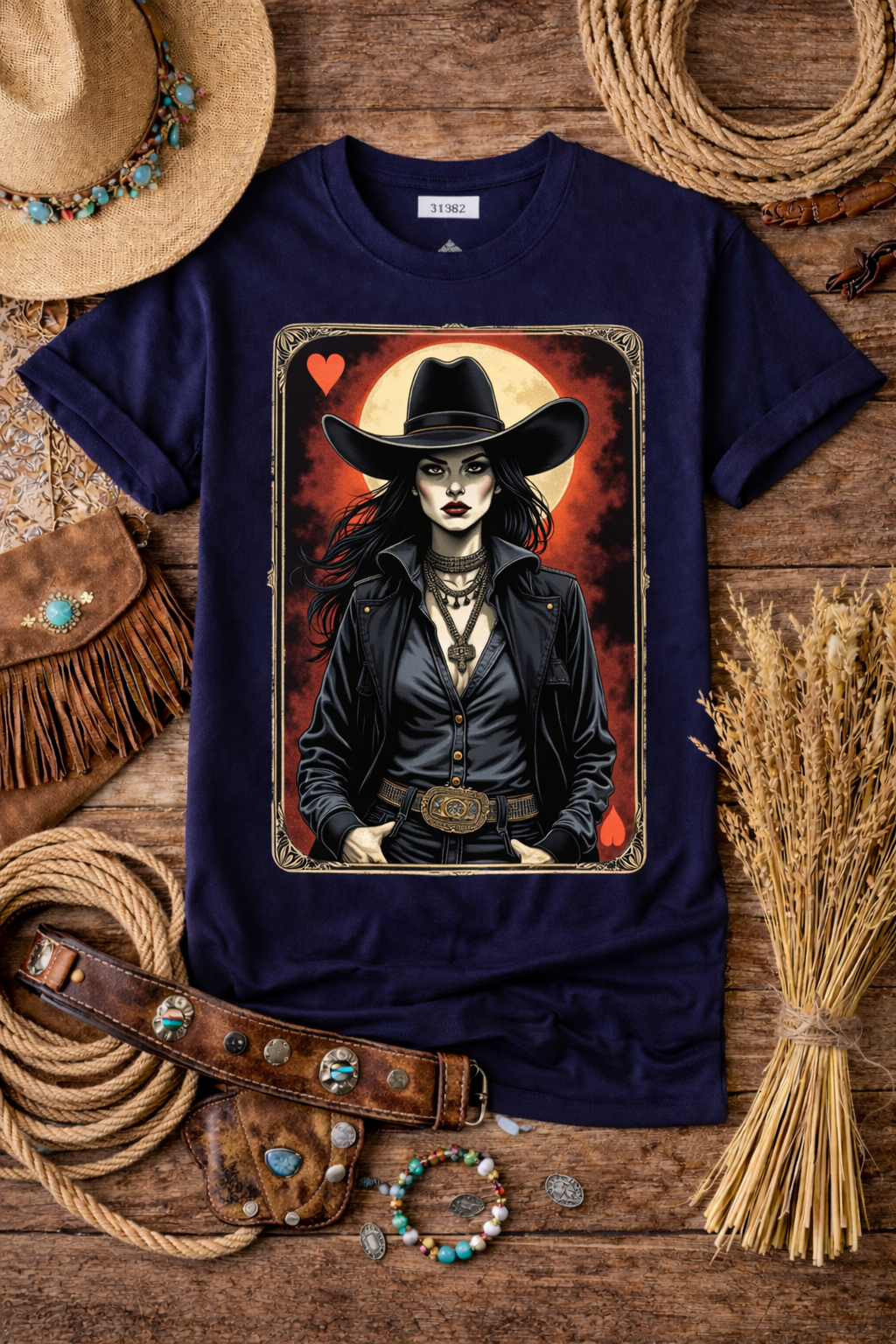 Dark Western Cowgirl Playing Card Tee