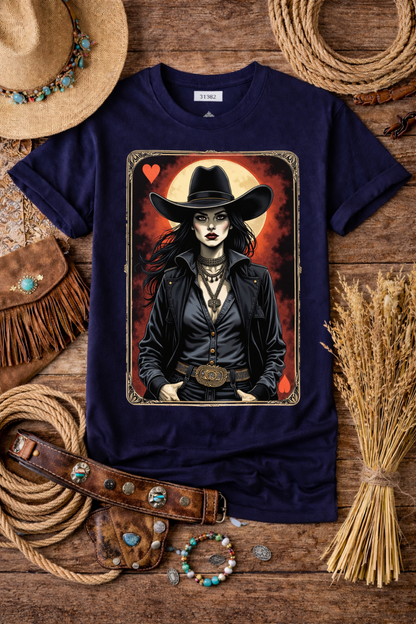 Dark Western Cowgirl Playing Card Tee