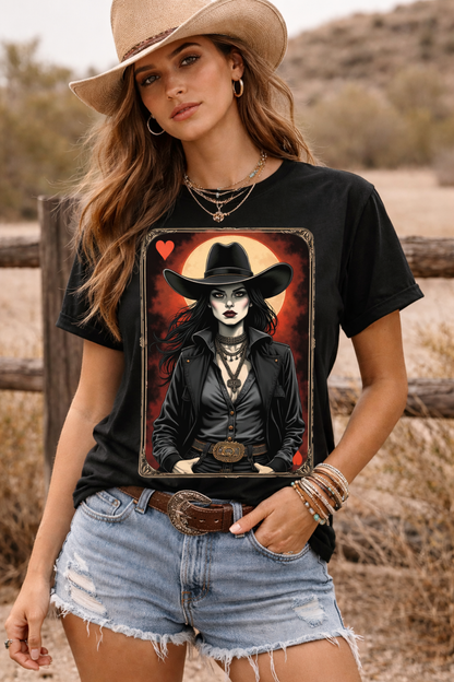 Dark Western Cowgirl Playing Card Tee