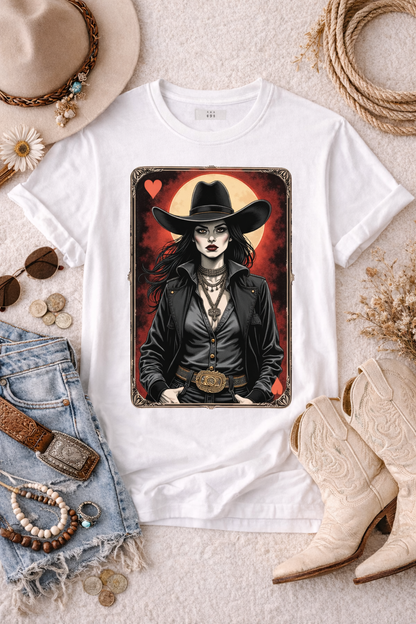 Dark Western Cowgirl Playing Card Tee