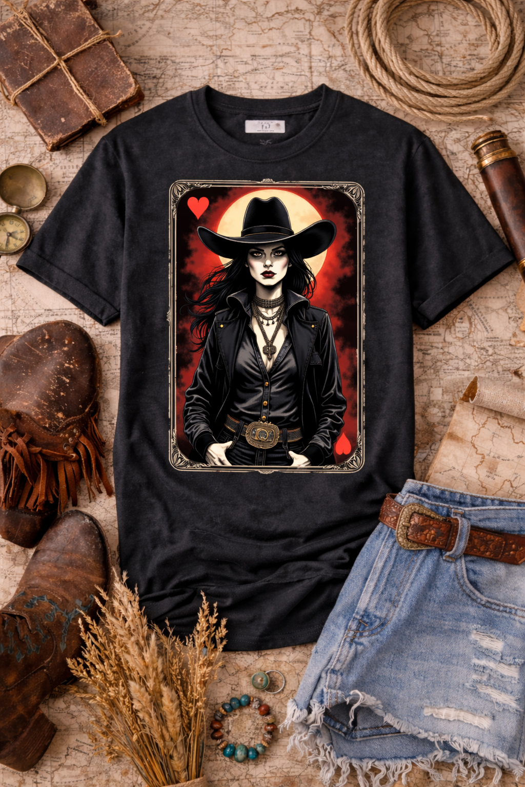 Dark Western Cowgirl Playing Card Tee