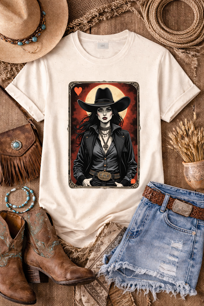 Dark Western Cowgirl Playing Card Tee